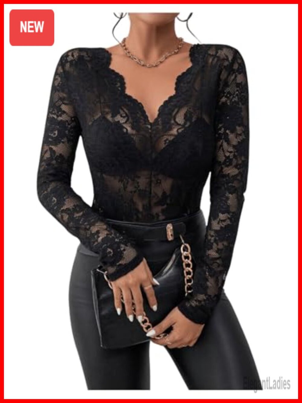 Women's Floral Embroidery Mesh Lace Top V Neck Sheer Long Sleeve Blouse